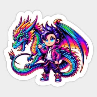 Chibi Boy Drago 80s Airbrush Neon Retro Anime Kawaii Sticker